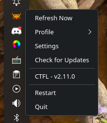 Tray context menu